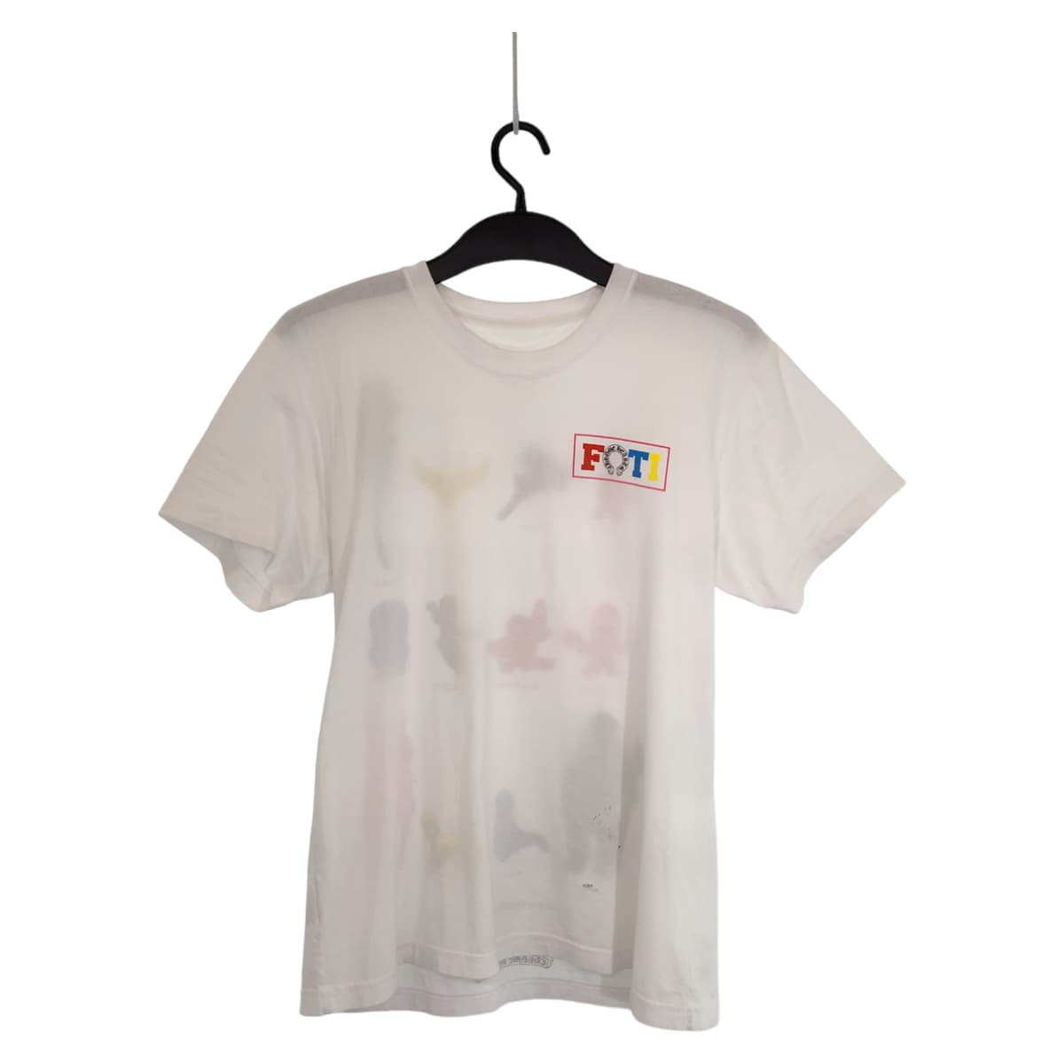 H-00502
CHROME HEARTS クロムハーツ FOTI サイズL ホワイト 白 マルチカラー コットン 半袖Tシャツ クルーネック  メンズ