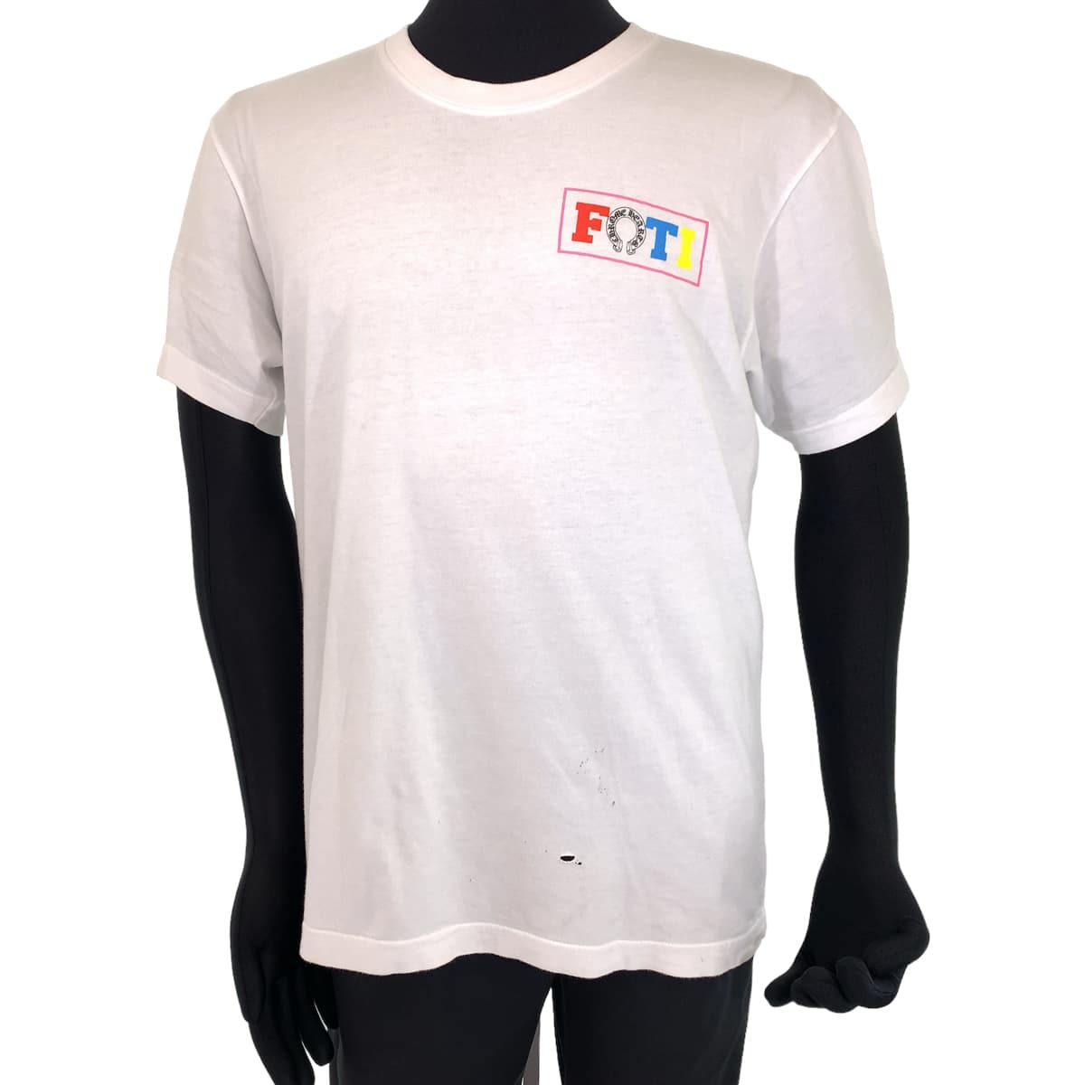 H-00502
CHROME HEARTS クロムハーツ FOTI サイズL ホワイト 白 マルチカラー コットン 半袖Tシャツ クルーネック  メンズ
