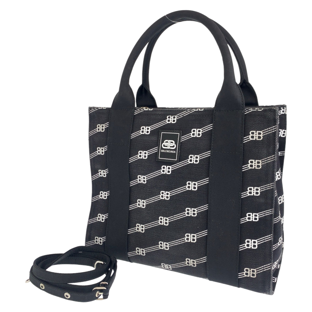 10363
BALENCIAGA バレンシアガ ロゴ トレードS BBモノグラム 男女兼用 ブラック ホワイト キャンバス 620884 トートバッグ ショルダーバッグ ハンドバッグ  メンズ