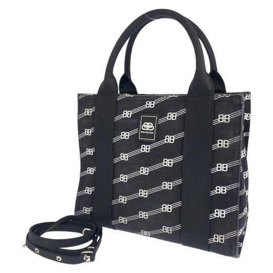 10363
BALENCIAGA バレンシアガ ロゴ トレードS BBモノグラム 男女兼用 ブラック ホワイト キャンバス 620884 トートバッグ ショルダーバッグ ハンドバッグ  メンズ