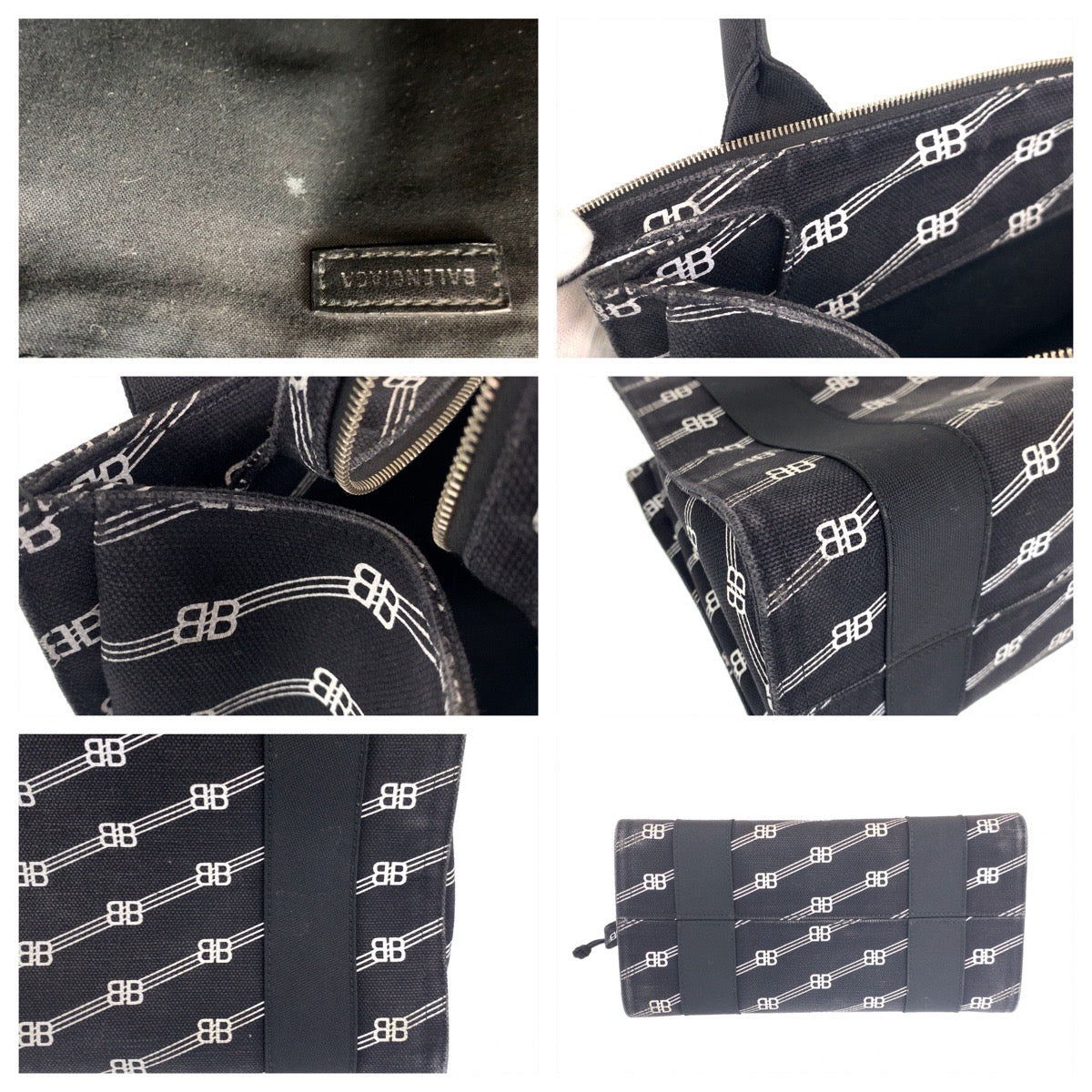 10363
BALENCIAGA バレンシアガ ロゴ トレードS BBモノグラム 男女兼用 ブラック ホワイト キャンバス 620884 トートバッグ ショルダーバッグ ハンドバッグ  メンズ