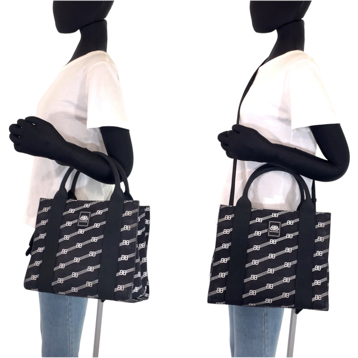 10363
BALENCIAGA バレンシアガ ロゴ トレードS BBモノグラム 男女兼用 ブラック ホワイト キャンバス 620884 トートバッグ ショルダーバッグ ハンドバッグ  メンズ