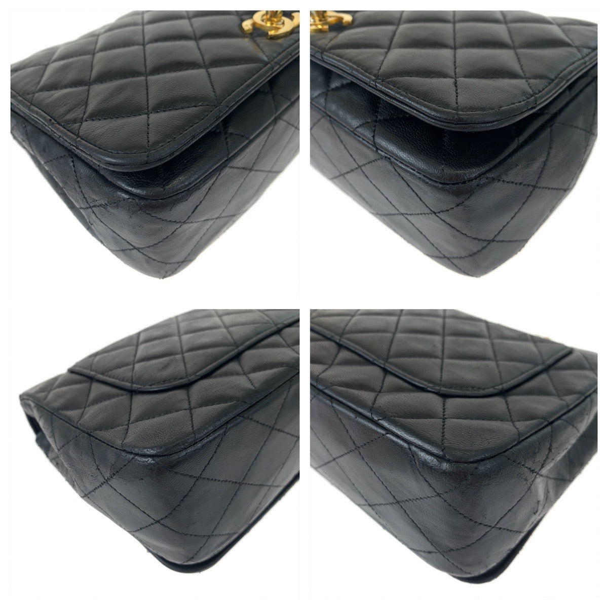 H-00510
CHANEL シャネル ヴィンテージ マトラッセ ココマーク ターンロック ブラック 黒 ゴールド金具 ラムスキン ショルダーバッグ 斜め掛け  レディース