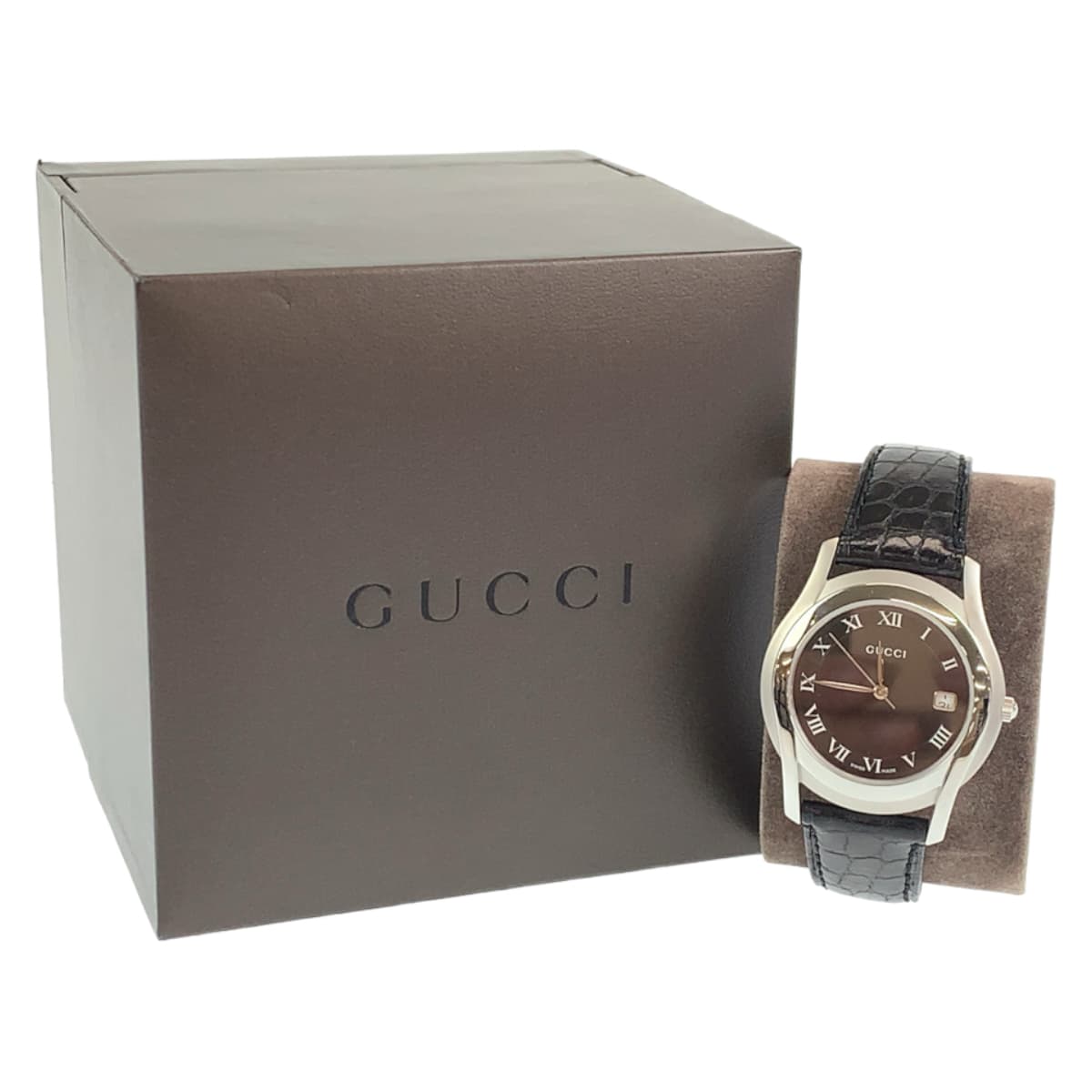 H-00513
GUCCI グッチ ブラック 黒 シルバー金具 ステンレススチール 5500M 腕時計 デイト クオーツ ブラック 黒文字盤  メンズ