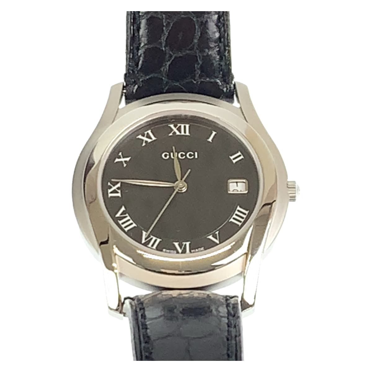 H-00513
GUCCI グッチ ブラック 黒 シルバー金具 ステンレススチール 5500M 腕時計 デイト クオーツ ブラック 黒文字盤  メンズ