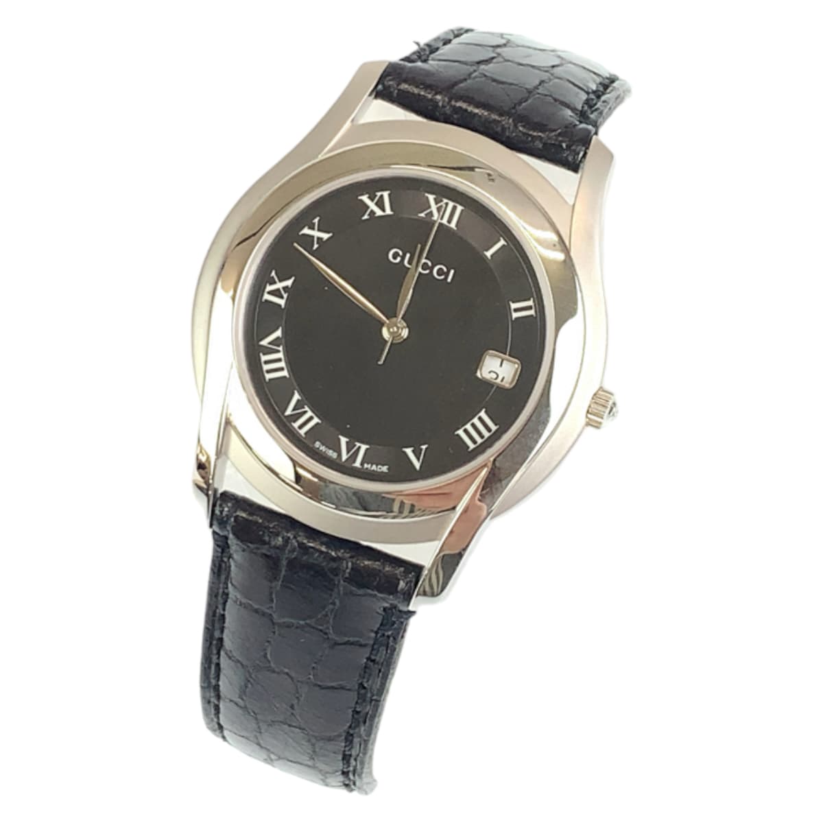 H-00513
GUCCI グッチ ブラック 黒 シルバー金具 ステンレススチール 5500M 腕時計 デイト クオーツ ブラック 黒文字盤  メンズ