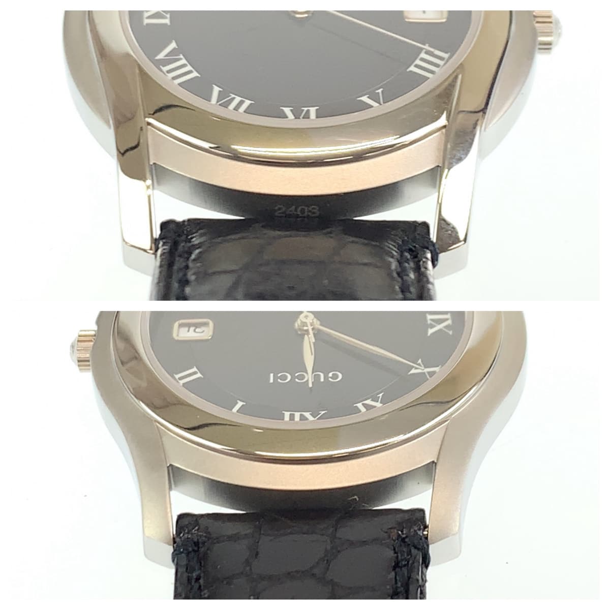 H-00513
GUCCI グッチ ブラック 黒 シルバー金具 ステンレススチール 5500M 腕時計 デイト クオーツ ブラック 黒文字盤  メンズ