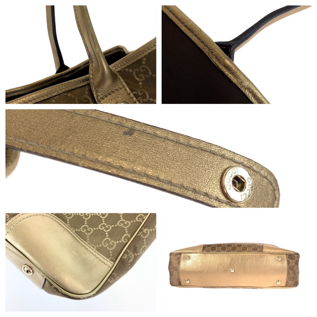 10366
GUCCI グッチ プリンシー ゴールド ブラウン ゴールド金具 GGキャンバス / レザー 163805 トートバッグ ハンドバッグ  レディース