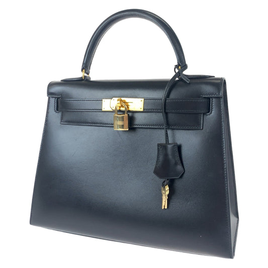 H-00518
HERMES エルメス ケリー28 ブラック 黒 ゴールド金具 ボックスカーフ ショルダーバッグ ハンドバッグ 2way v刻印  レディース
