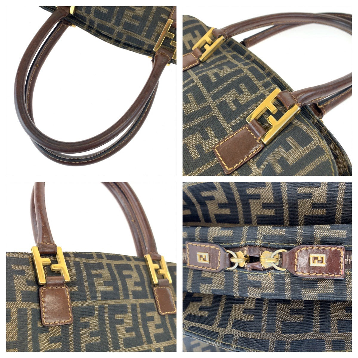 H-00519
FENDI フェンディ ヴィンテージ ズッカ ブラウン 茶 ゴールド金具 キャンバス / レザー ハンドバッグ トートバッグ  レディース
