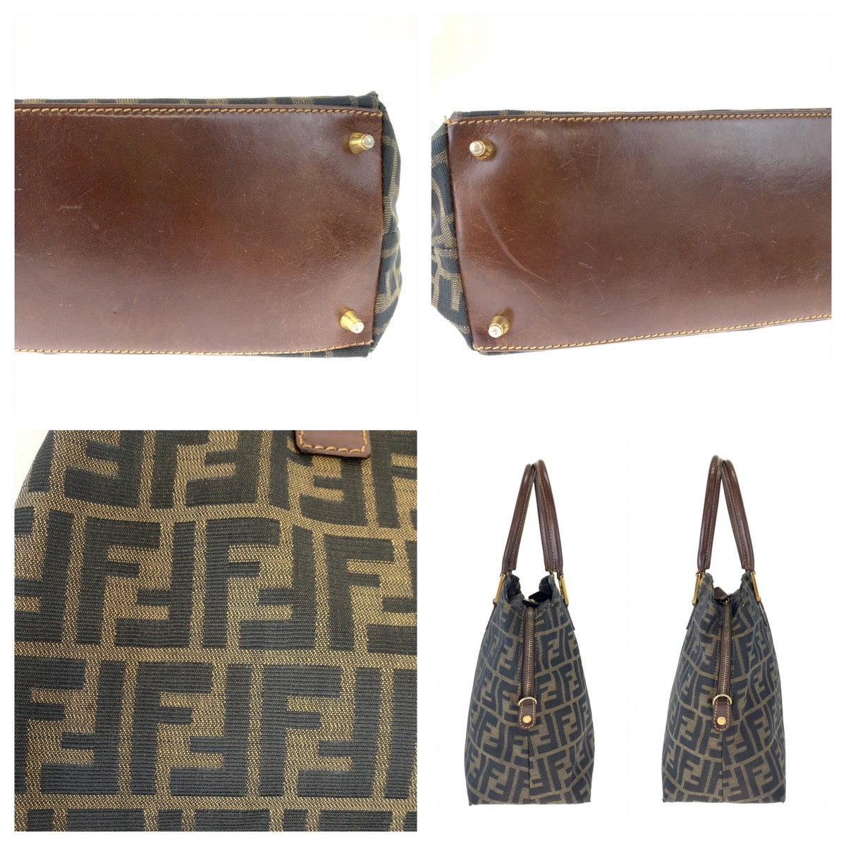 H-00519
FENDI フェンディ ヴィンテージ ズッカ ブラウン 茶 ゴールド金具 キャンバス / レザー ハンドバッグ トートバッグ  レディース
