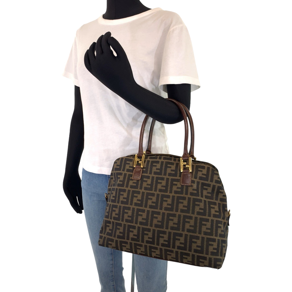 H-00519
FENDI フェンディ ヴィンテージ ズッカ ブラウン 茶 ゴールド金具 キャンバス / レザー ハンドバッグ トートバッグ  レディース