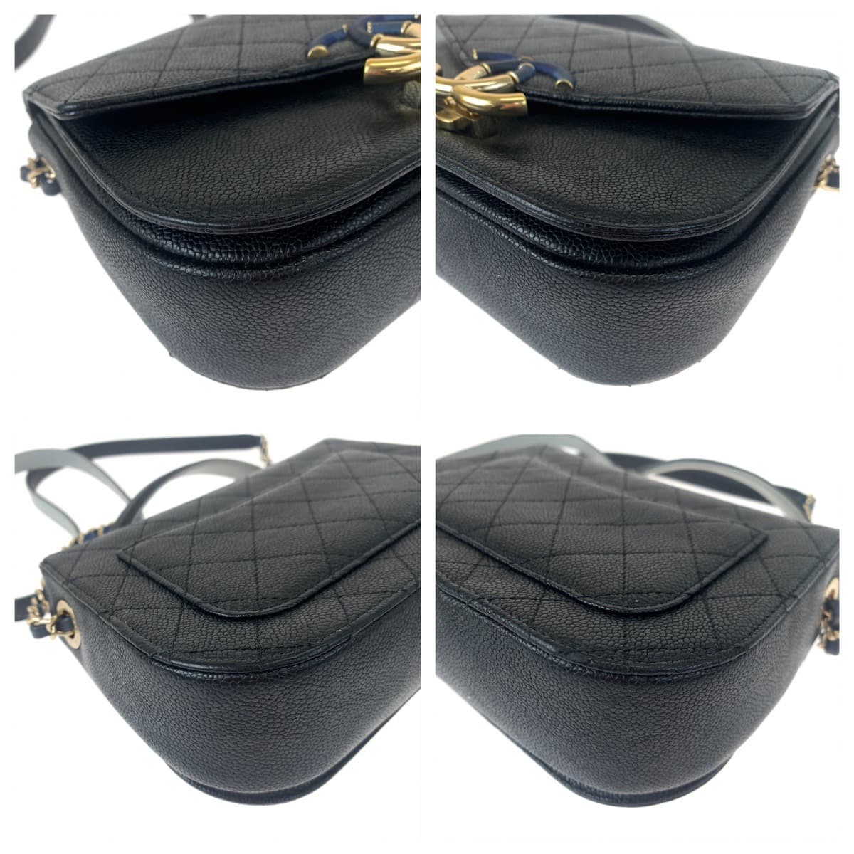 H-00520
CHANEL シャネル マトラッセ ココマーク ステッチ ブラック 黒 ゴールド金具 カーフ ショルダーバッグ ハンドバッグ 2way  レディース