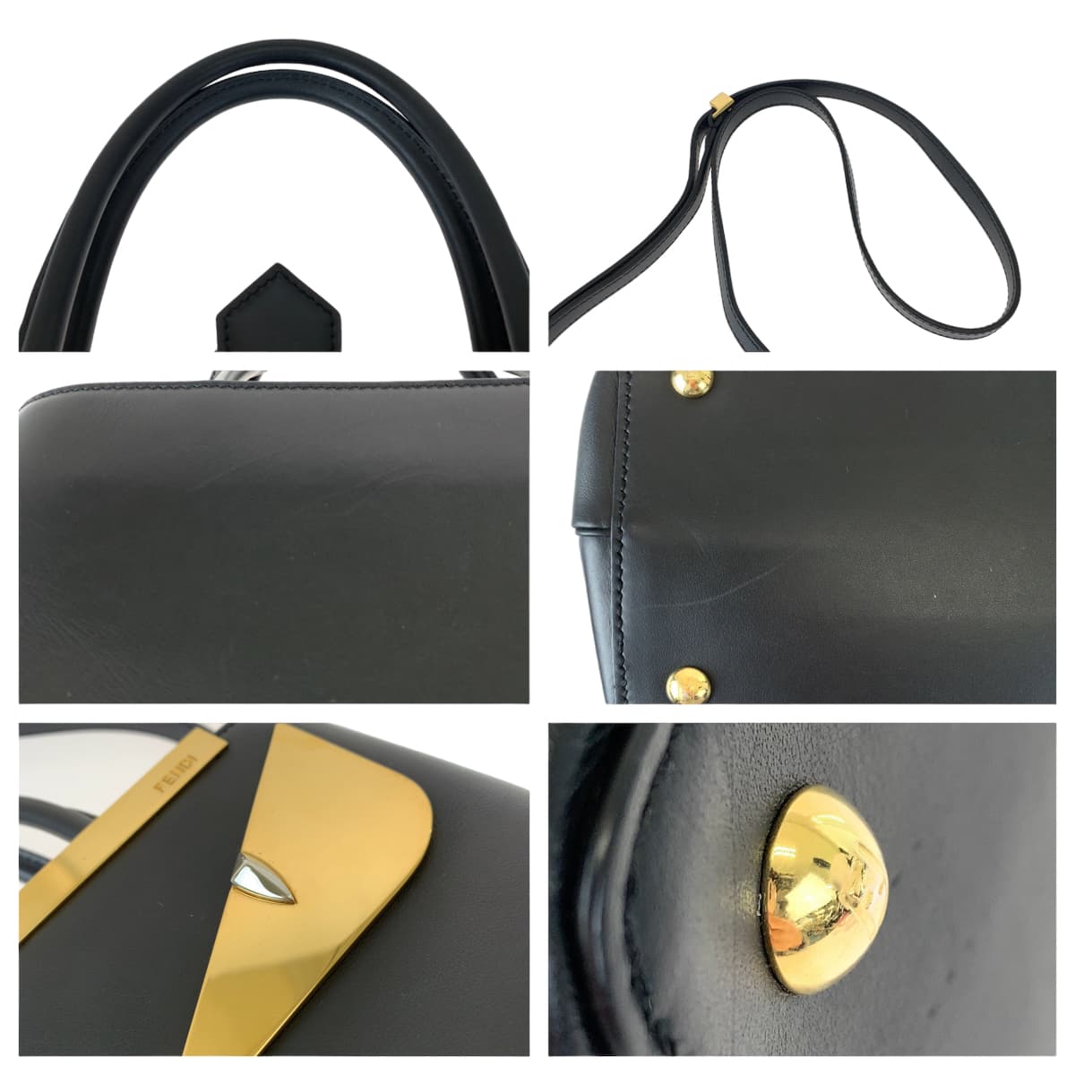 H-00521
FENDI フェンディ プチトゥージュール モンスター ブラック 黒 レザー 8BH253 ショルダーバッグ ハンドバッグ 2way  レディース