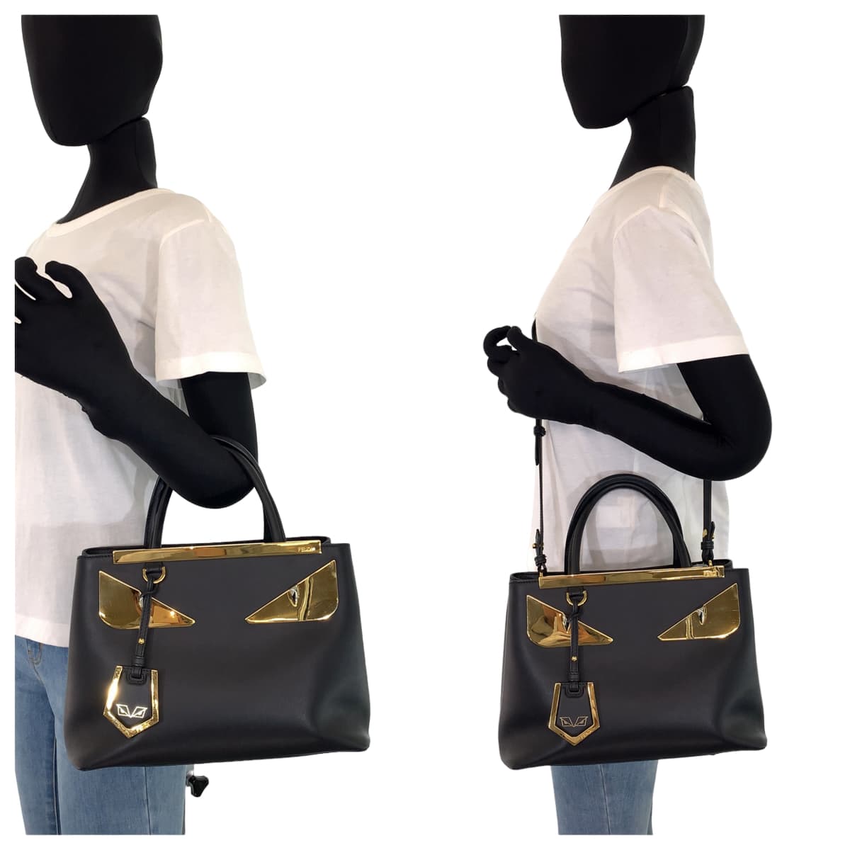 H-00521
FENDI フェンディ プチトゥージュール モンスター ブラック 黒 レザー 8BH253 ショルダーバッグ ハンドバッグ 2way  レディース
