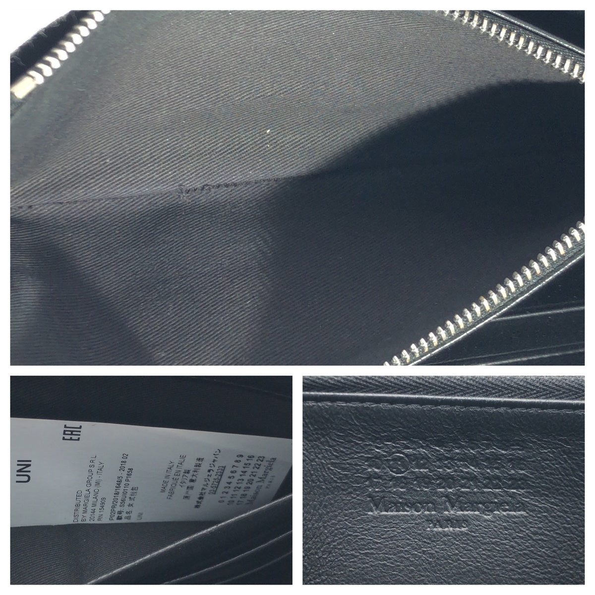 Maison Margiela PORTAFOGLI Black T8013 Silver hardware Leather / P1658 S56UI0110 Long wallet Round zipper Men's