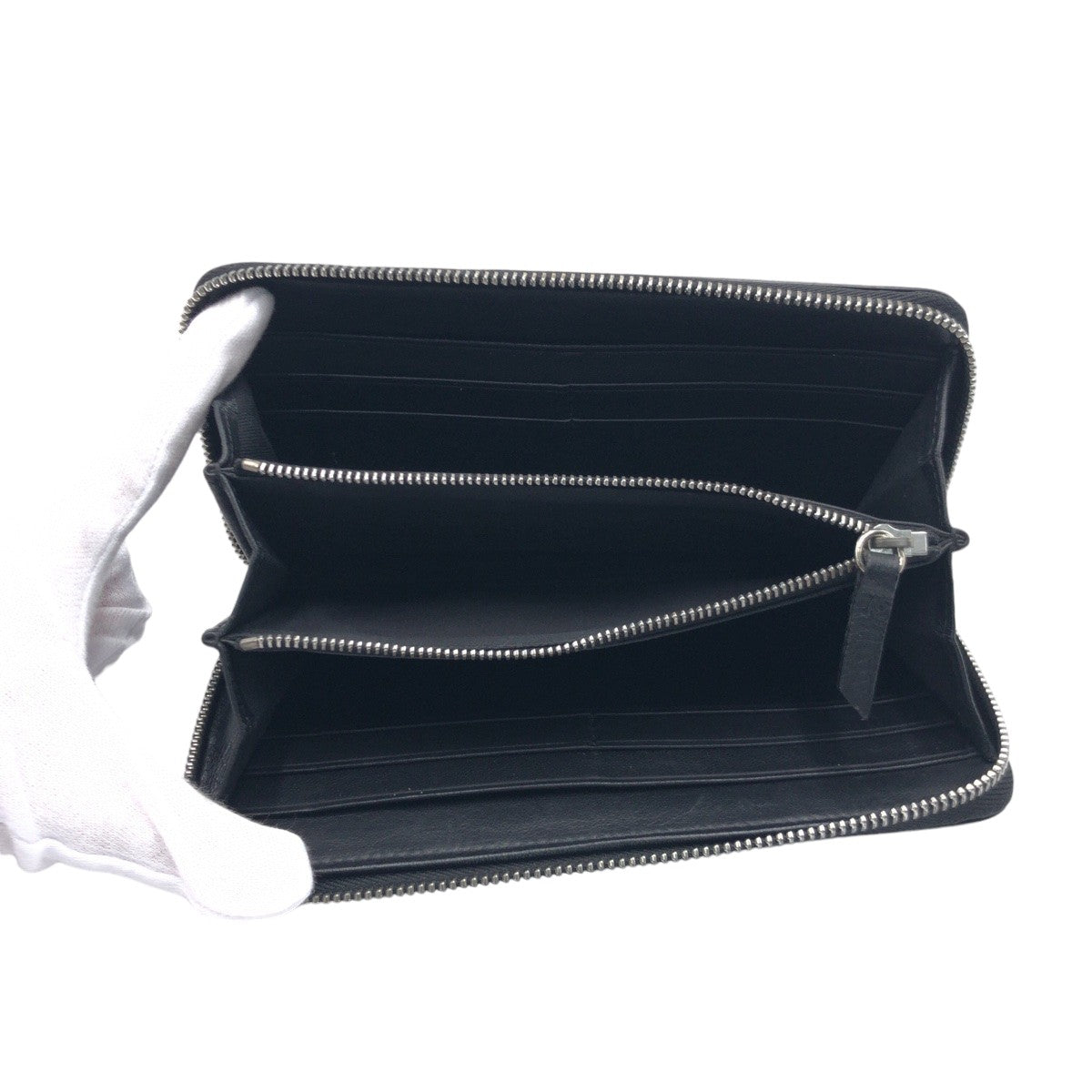 Maison Margiela PORTAFOGLI Black T8013 Silver hardware Leather / P1658 S56UI0110 Long wallet Round zipper Men's
