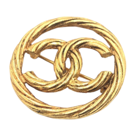 10373
 CHANEL Vintage Coco Mark Circle Gold Metal Brooch Accessory for Women