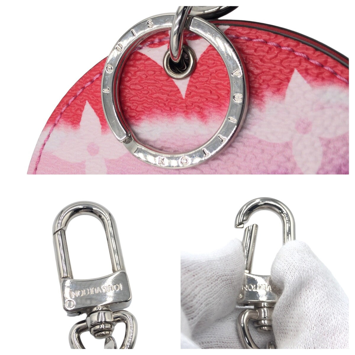 LOUIS VUITTON ルイヴィトン モノグラム エスカル ポルトクレ ミロワール ピンク レッド シルバー金具 PVC M69291 キーリング バッグチャーム  レディース