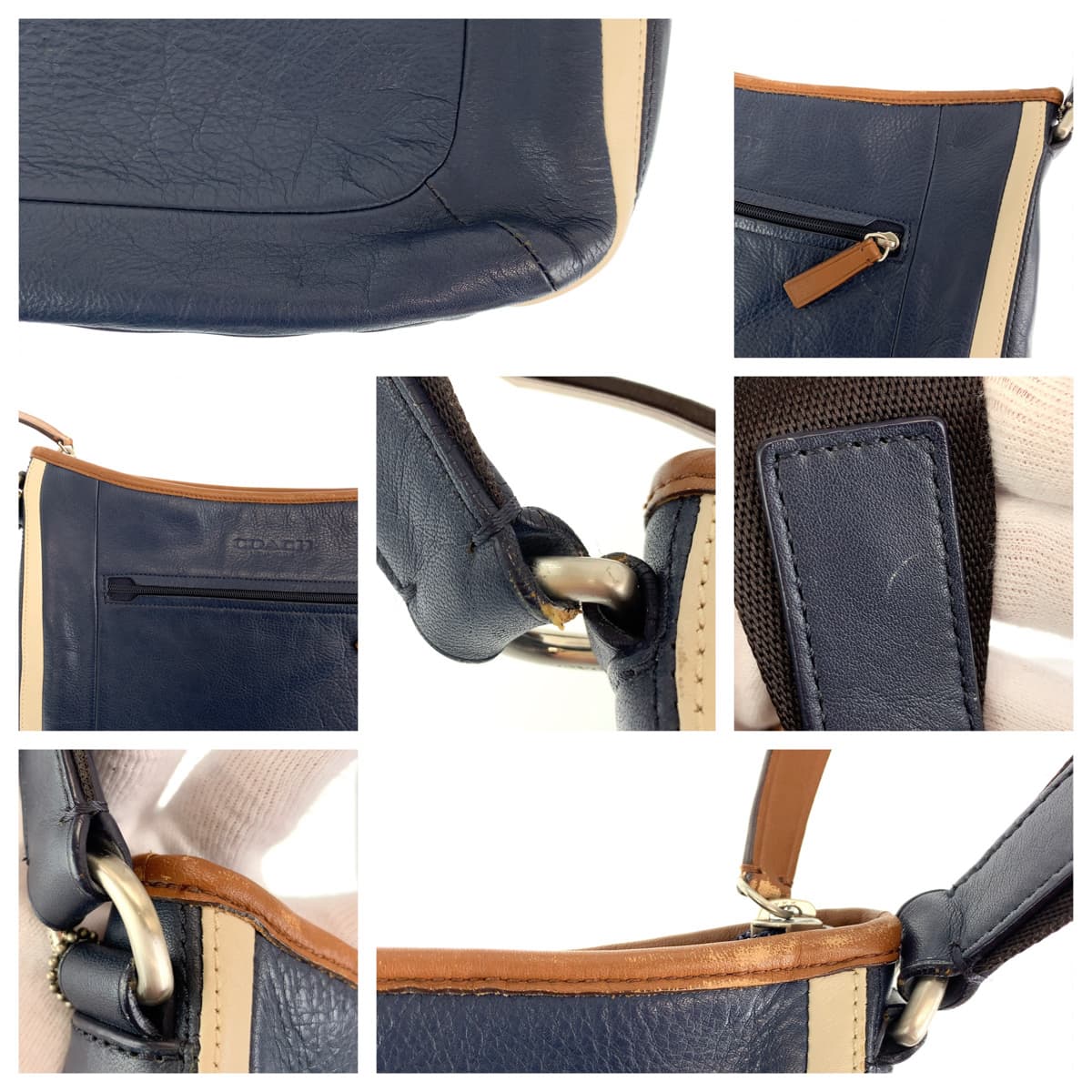 COACH コーチ ヘリテージ ネイビー 紺 ホワイト 白 レザー F71351 ショルダーバッグ メッセンジャーバッグ 斜め掛け  メンズ