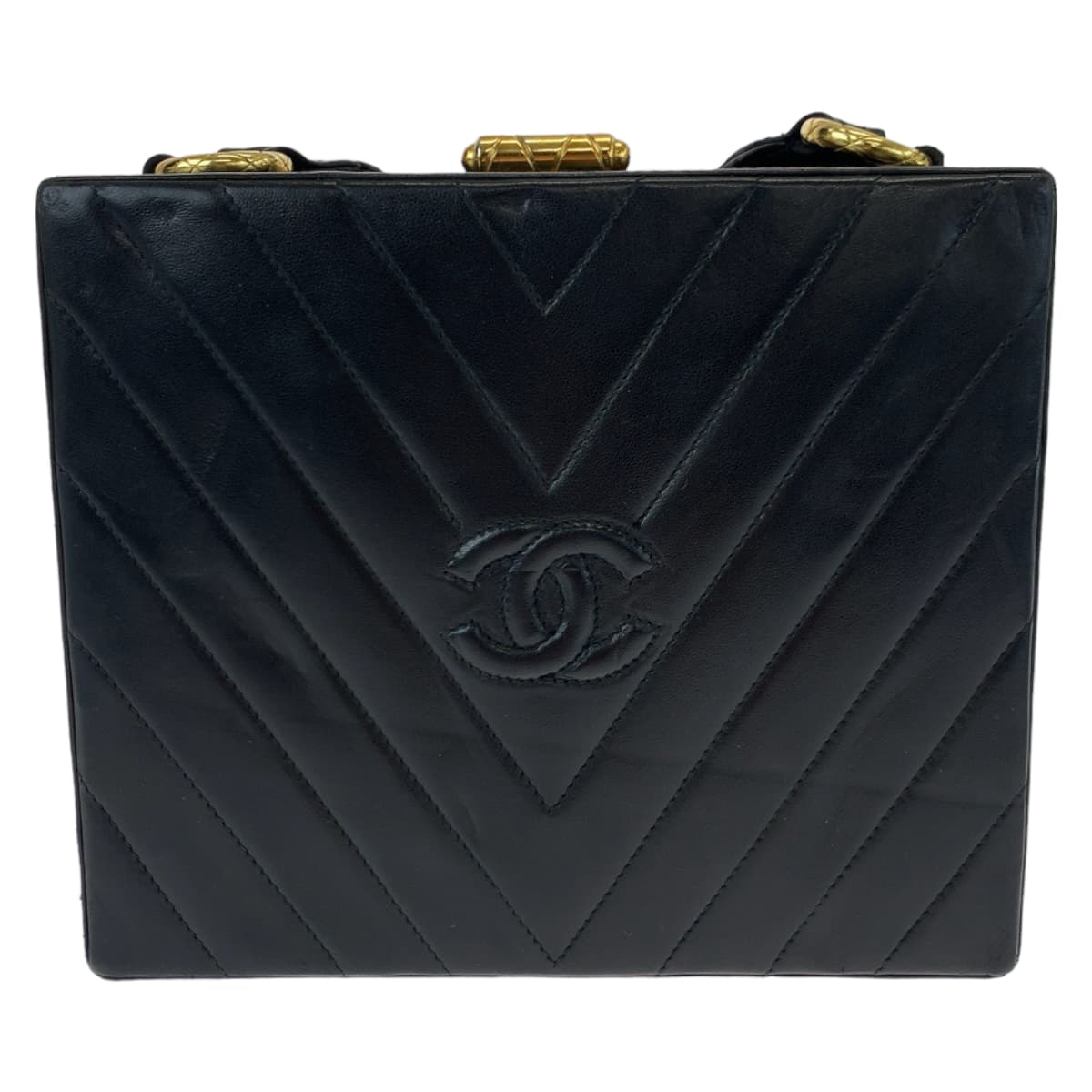 H-00528
CHANEL シャネル Vステッチ ココマーク ミニトランク ブラック 黒 ゴールド金具 ラムスキン ショルダーバッグ 斜め掛け ボックス  レディース