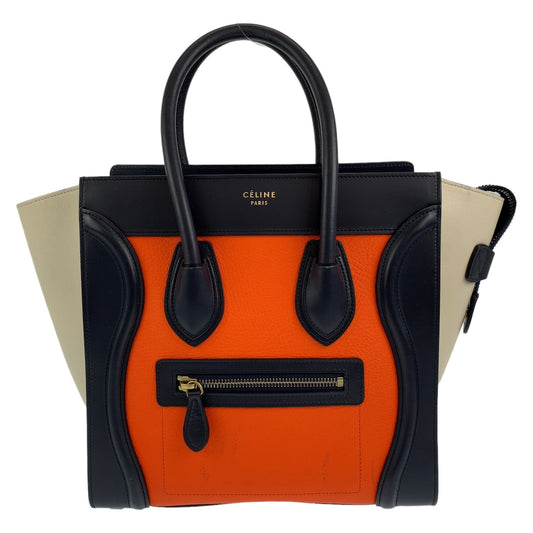 H-00529
CELINE セリーヌ ラゲージ マイクロショッパー オレンジ 橙 ブラック レザー ハンドバッグ トートバッグ  レディース