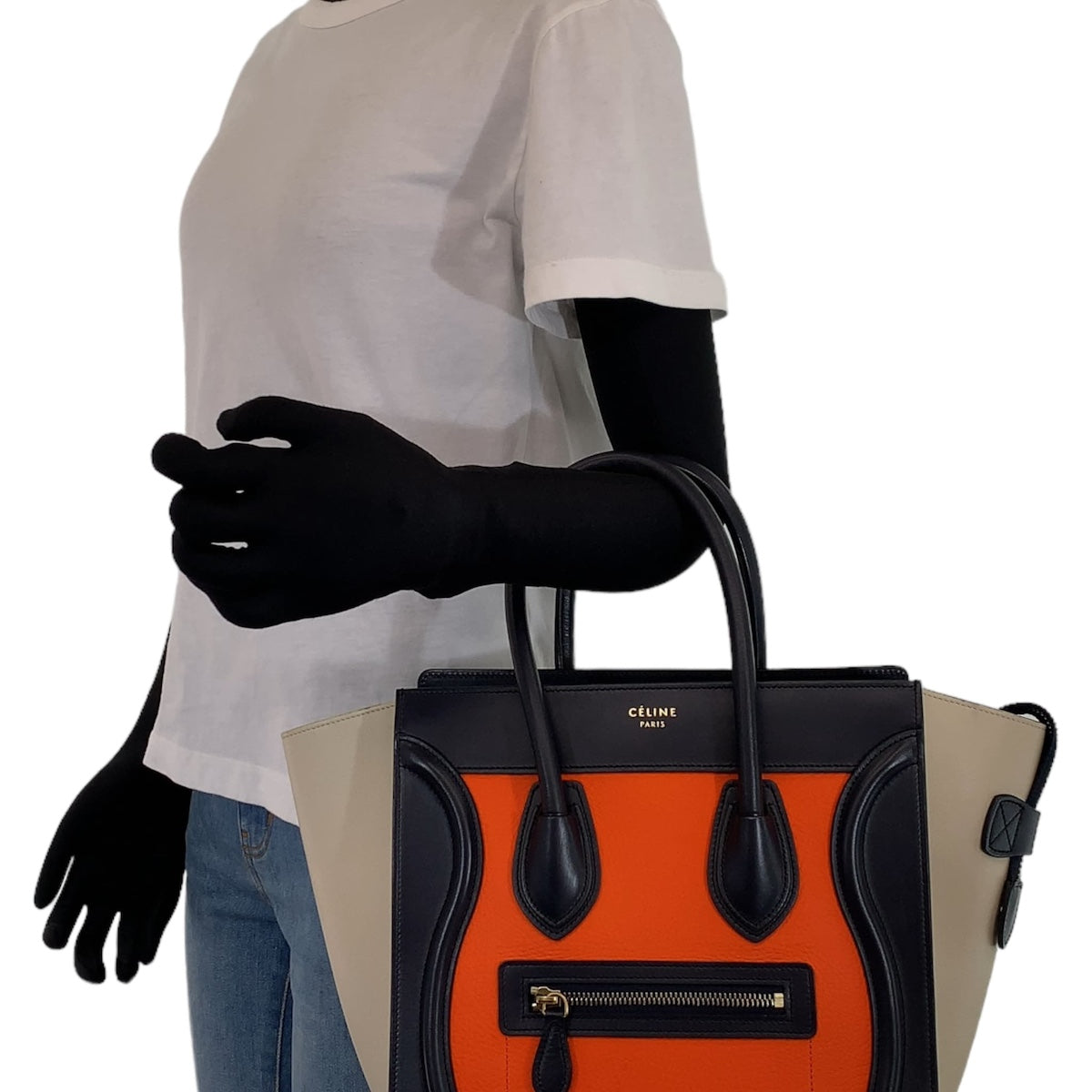H-00529
CELINE セリーヌ ラゲージ マイクロショッパー オレンジ 橙 ブラック レザー ハンドバッグ トートバッグ  レディース