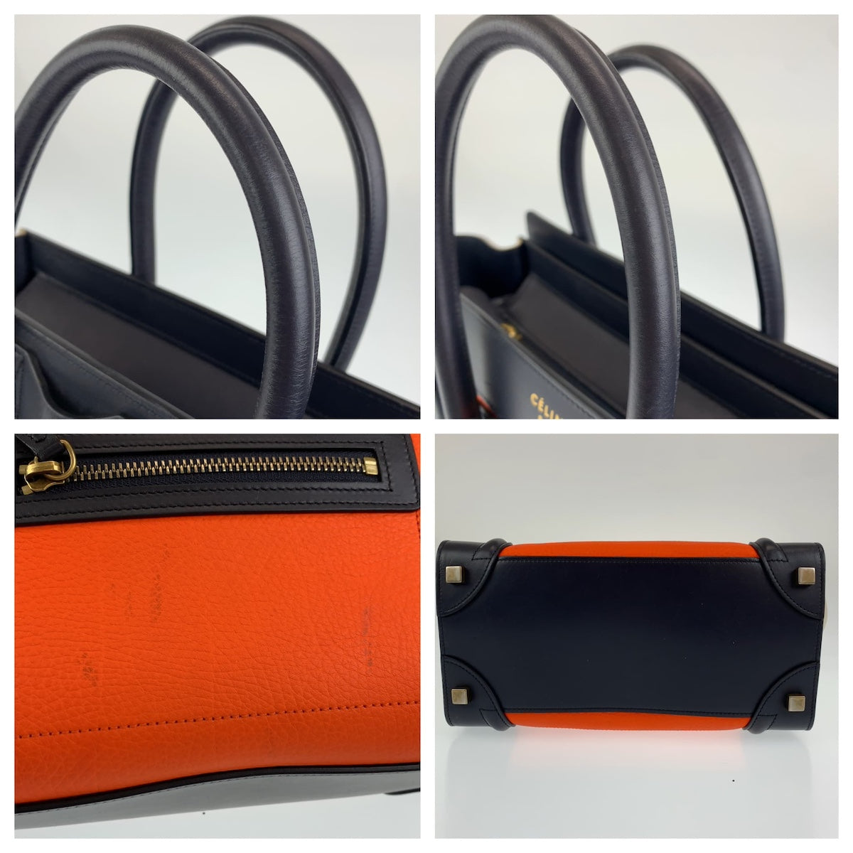 H-00529
CELINE セリーヌ ラゲージ マイクロショッパー オレンジ 橙 ブラック レザー ハンドバッグ トートバッグ  レディース