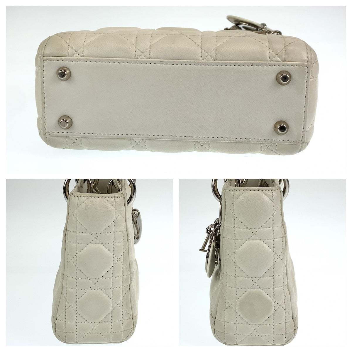 10375
Dior ディオール レディディオール カナージュ ホワイト シルバー金具 レザー ハンドバッグ チェーンショルダーバッグ 2way  レディース