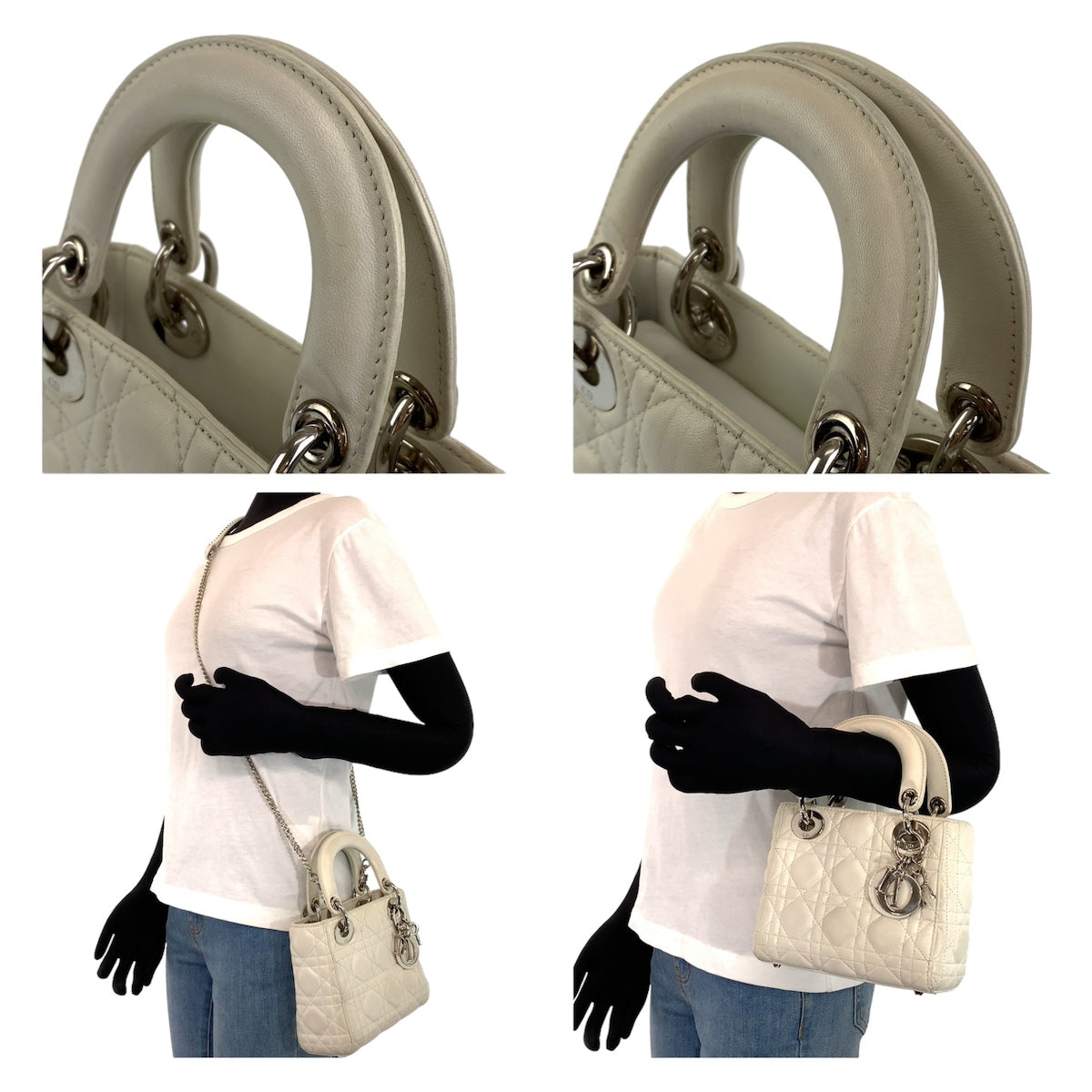 10375
Dior ディオール レディディオール カナージュ ホワイト シルバー金具 レザー ハンドバッグ チェーンショルダーバッグ 2way  レディース