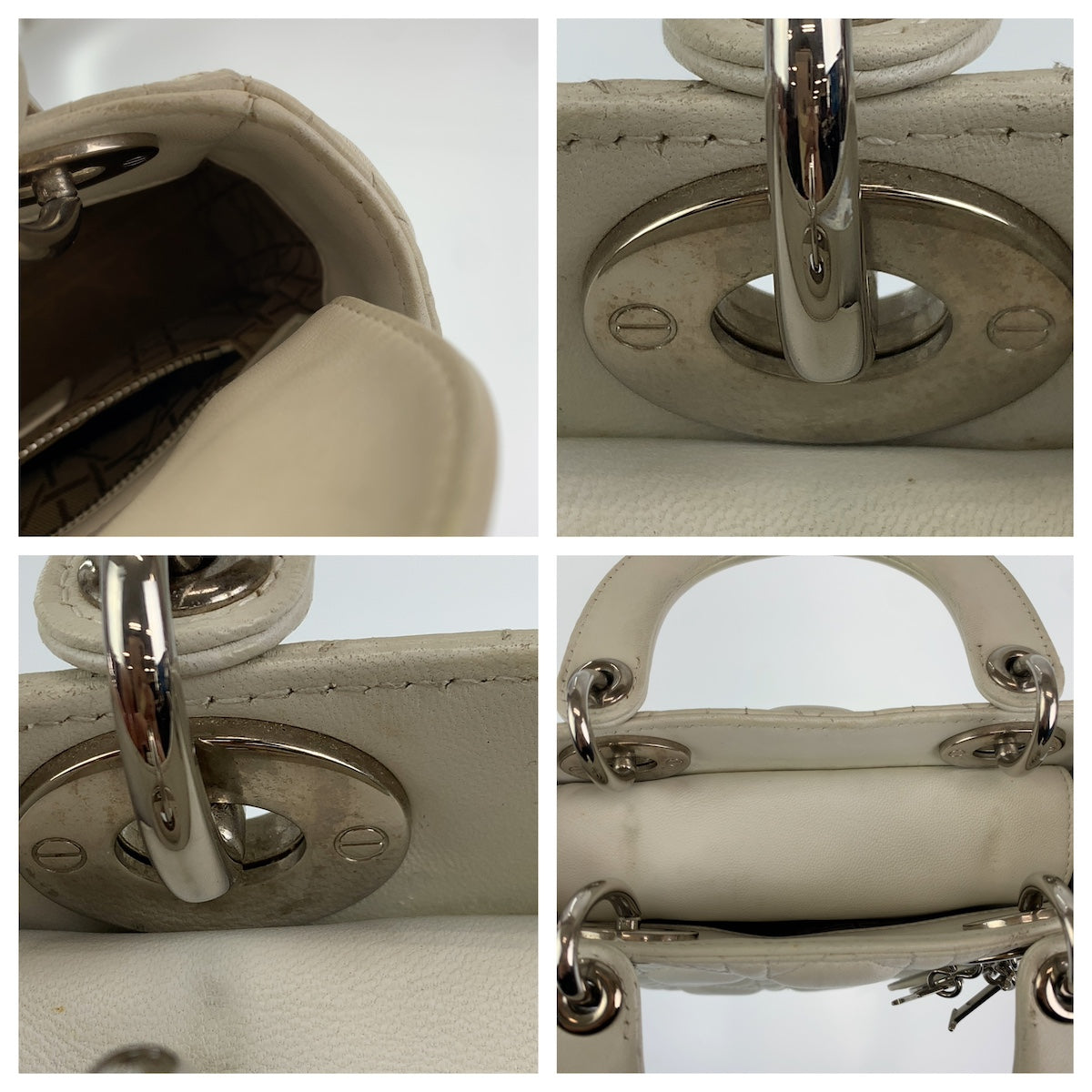 10375
Dior ディオール レディディオール カナージュ ホワイト シルバー金具 レザー ハンドバッグ チェーンショルダーバッグ 2way  レディース