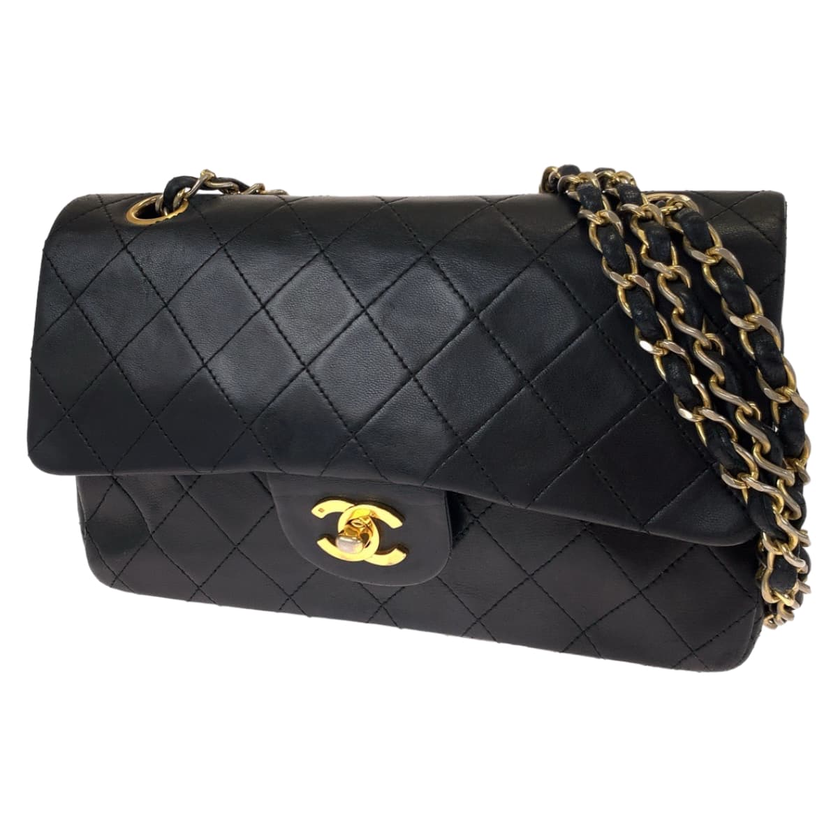 CHANEL シャネル ヴィンテージ マトラッセ ダブルフラップ ココマーク ターンロック ブラック 黒 ゴールド金具 ラムスキン ショルダーバッグ ハンドバッグ  レディース