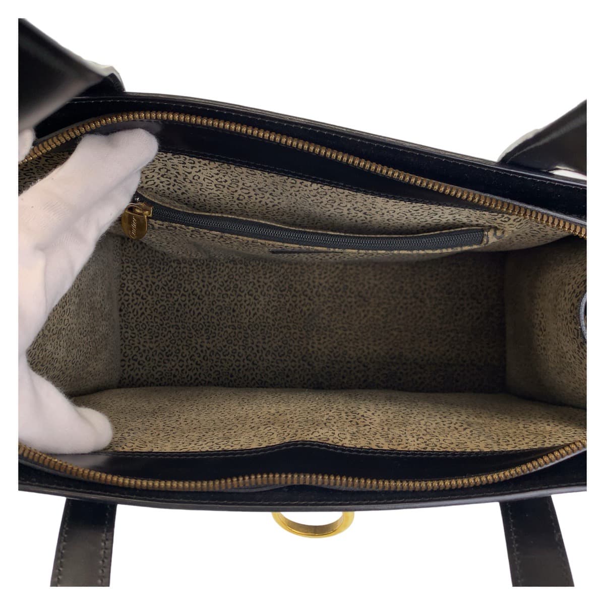 CARTIER カルティエ パンテール パンサー ブラック 黒 ゴールド金具 レザー トートバッグ ショルダーバッグ  レディース