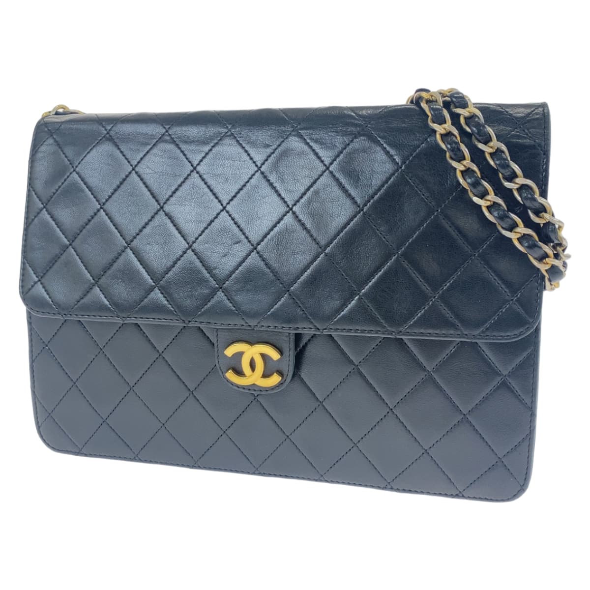 H-00530
CHANEL シャネル マトラッセ ココマーク ブラック 黒 ゴールド金具 レザー ショルダーバッグ 肩掛け  レディース