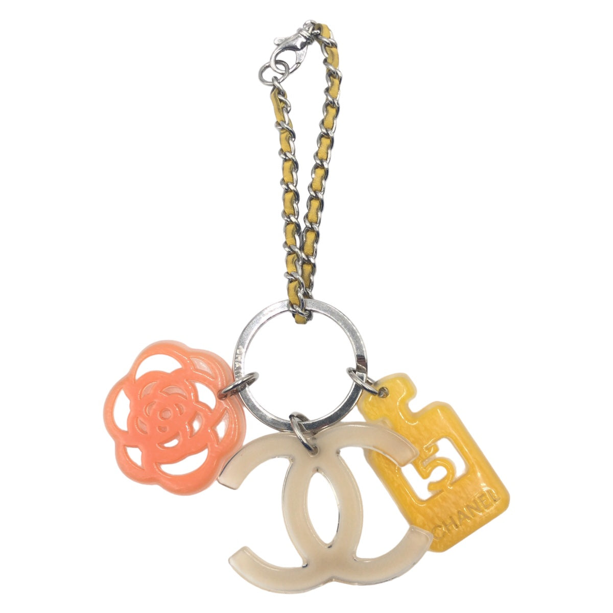 10378
CHANEL シャネル ココマーク カメリア ベージュ シルバー金具 プラスチック キーホルダー キーリング キーチャーム  レディース