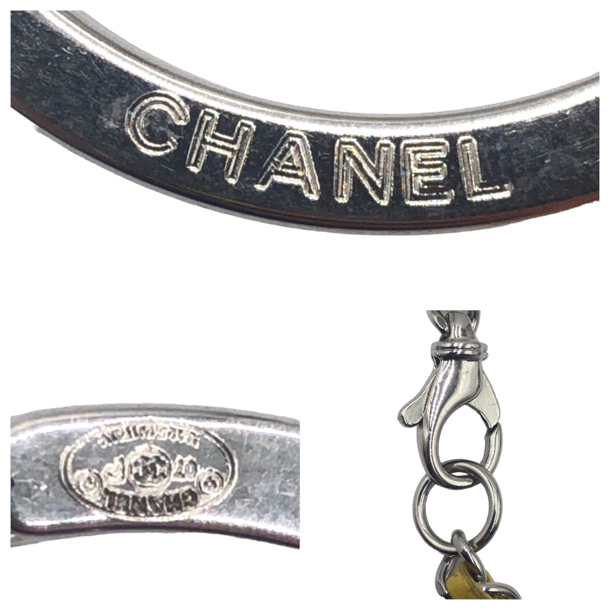 10378
CHANEL シャネル ココマーク カメリア ベージュ シルバー金具 プラスチック キーホルダー キーリング キーチャーム  レディース