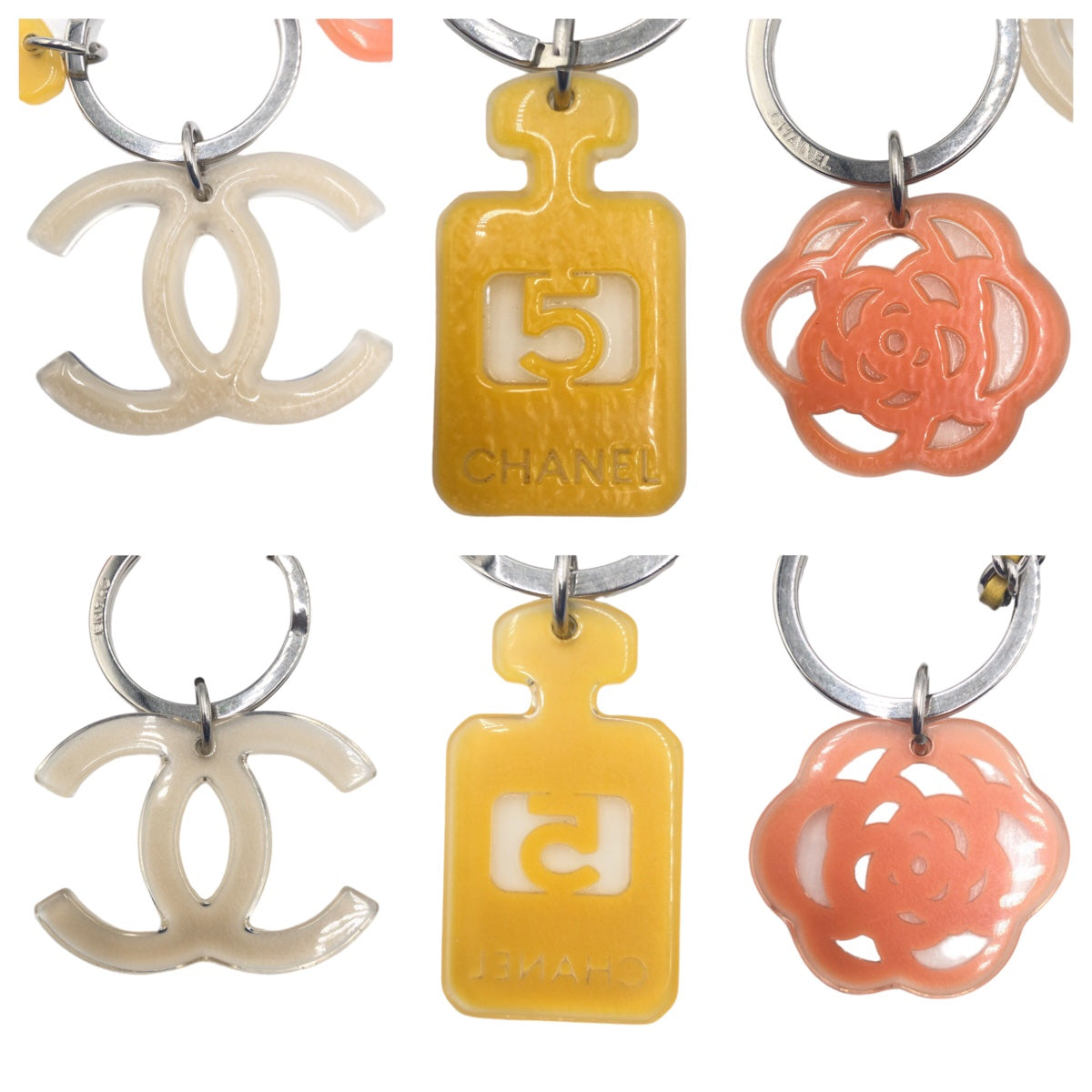 10378
CHANEL シャネル ココマーク カメリア ベージュ シルバー金具 プラスチック キーホルダー キーリング キーチャーム  レディース