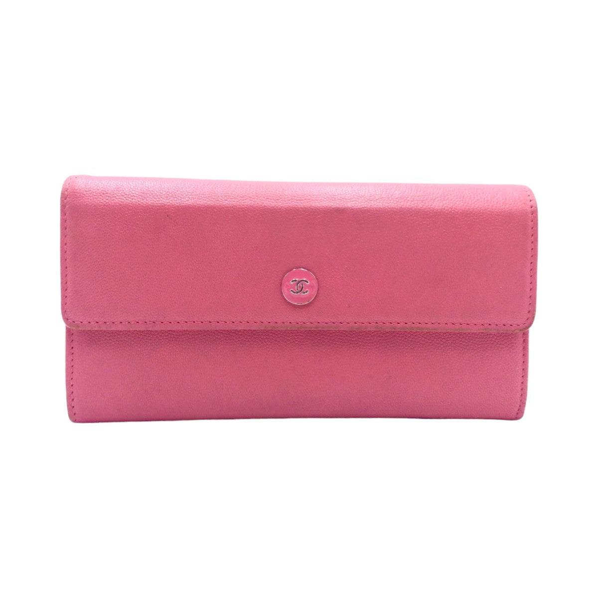 CHANEL シャネル ココボタン ローズピンク シルバー金具 キャビアスキン A84067 長財布 札入れ  レディース