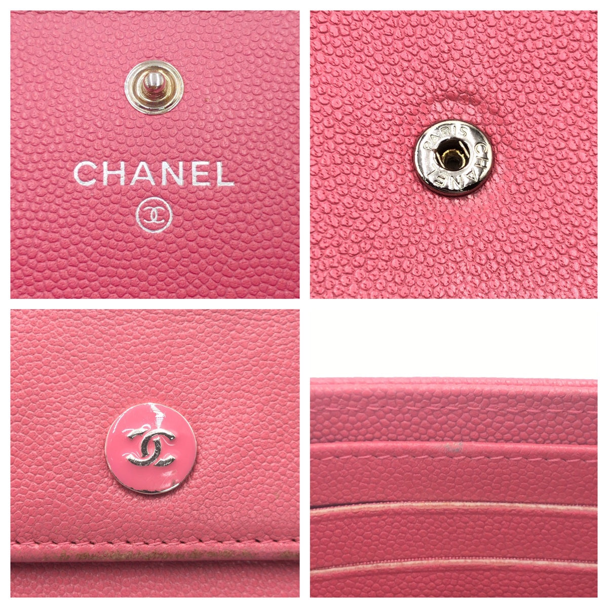 CHANEL シャネル ココボタン ローズピンク シルバー金具 キャビアスキン A84067 長財布 札入れ  レディース