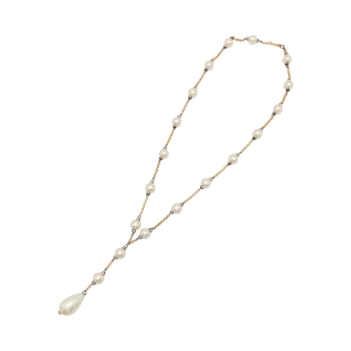 CHANEL シャネル ヴィンテージ ホワイト 白 ゴールド金具 フェイクパール ネックレス ラリアットネックレス  レディース