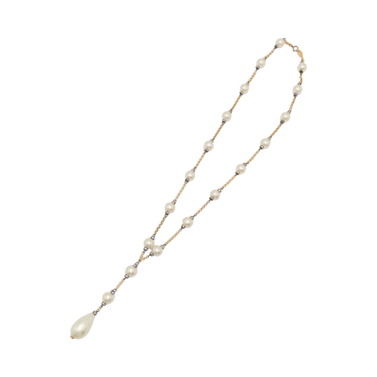 CHANEL シャネル ヴィンテージ ホワイト 白 ゴールド金具 フェイクパール ネックレス ラリアットネックレス  レディース