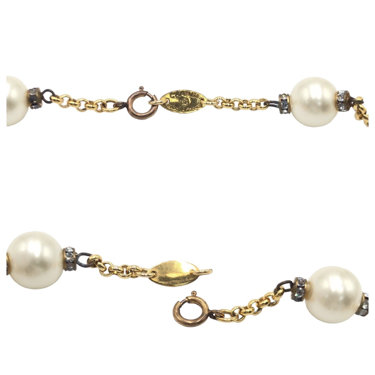 CHANEL シャネル ヴィンテージ ホワイト 白 ゴールド金具 フェイクパール ネックレス ラリアットネックレス  レディース