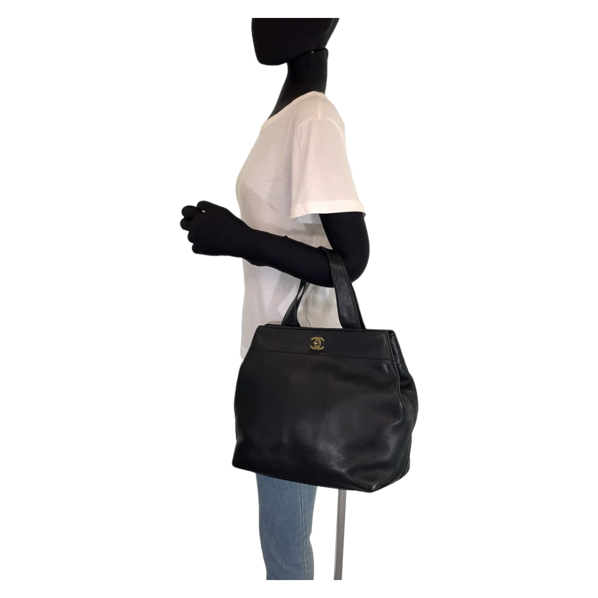 H-00531
CHANEL シャネル ヴィンテージ ターンロック CC ココマーク 黒 ブラック ゴールド金具 キャビアスキン トートバッグ ハンドバッグ  レディース