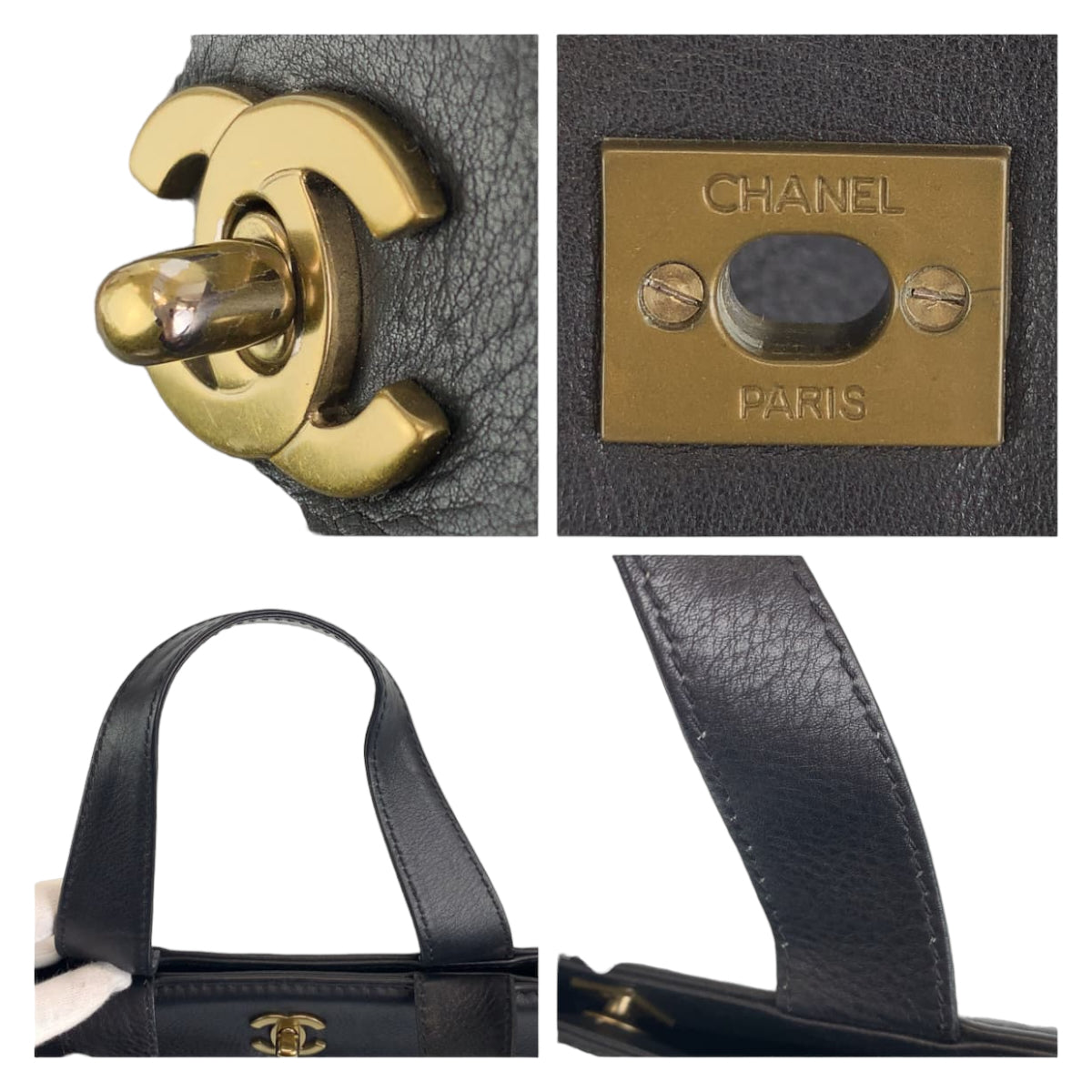 H-00531
CHANEL シャネル ヴィンテージ ターンロック CC ココマーク 黒 ブラック ゴールド金具 キャビアスキン トートバッグ ハンドバッグ  レディース