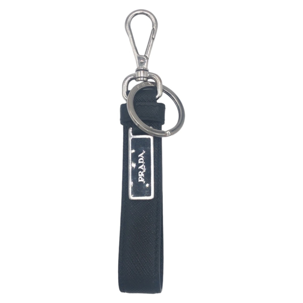 PRADA Prada Saffiano Black Silver Hardware Leather 2PP709 Key Holder Key Ring Key Charm Men's