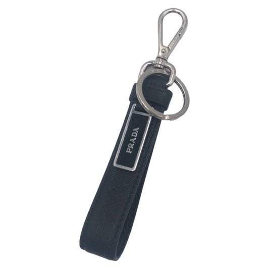 PRADA Prada Saffiano Black Silver Hardware Leather 2PP709 Key Holder Key Ring Key Charm Men's