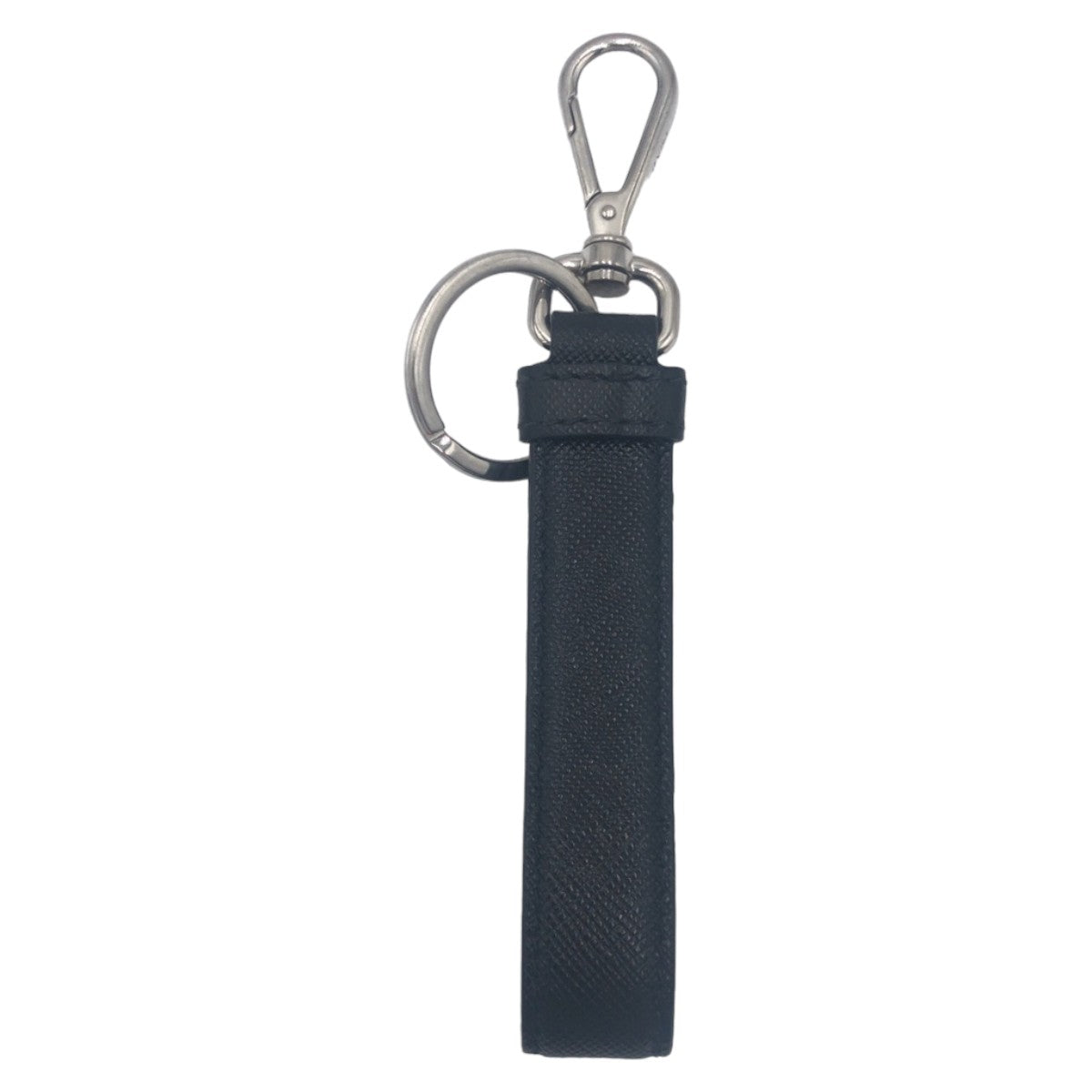 PRADA Prada Saffiano Black Silver Hardware Leather 2PP709 Key Holder Key Ring Key Charm Men's