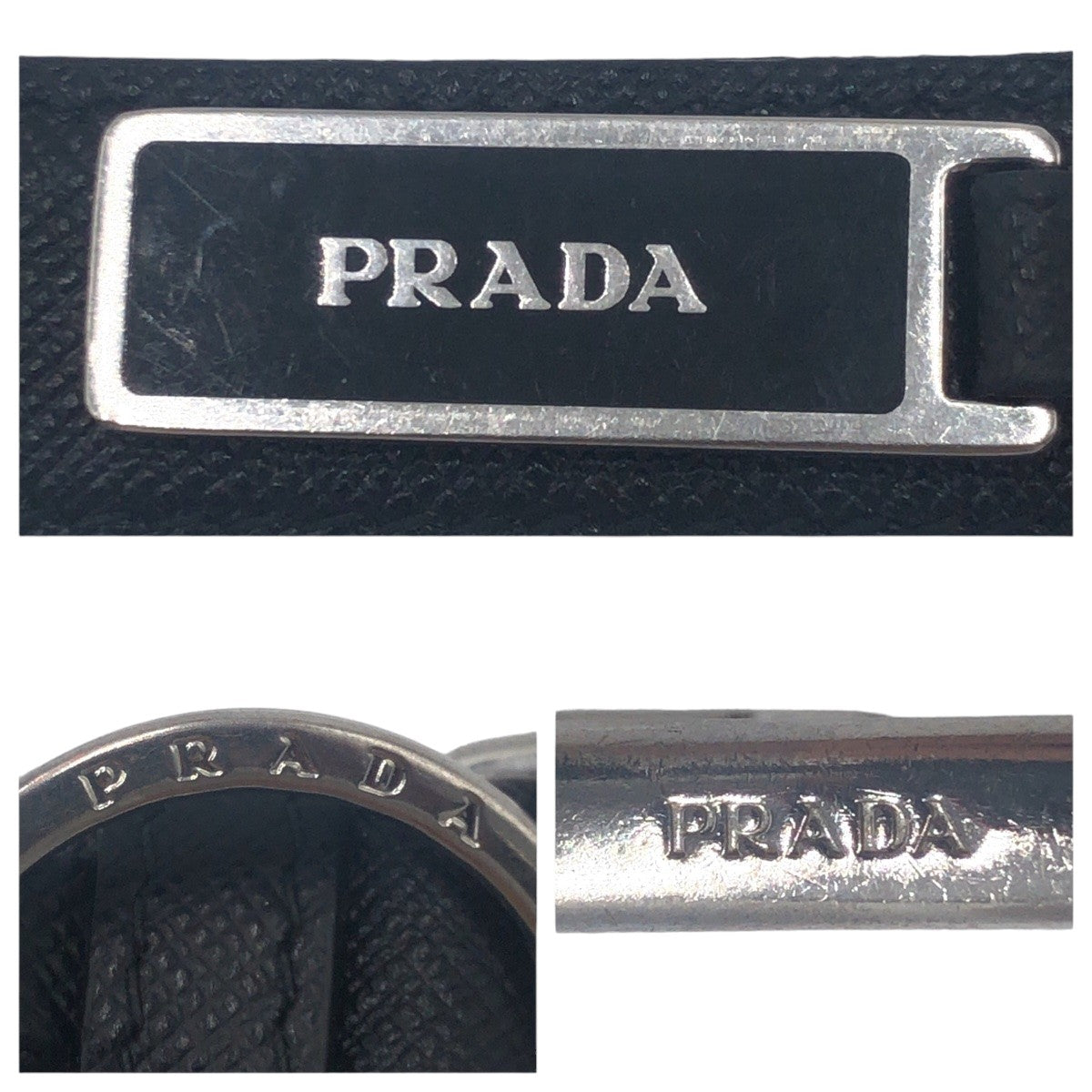 PRADA Prada Saffiano Black Silver Hardware Leather 2PP709 Key Holder Key Ring Key Charm Men's