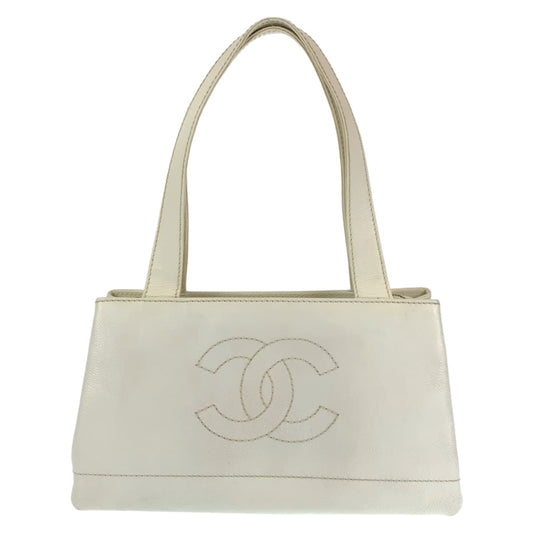 H-00533
CHANEL シャネル ココマーク ステッチ ホワイト 白 キャビアスキン トートバッグ ショルダーバッグ  レディース