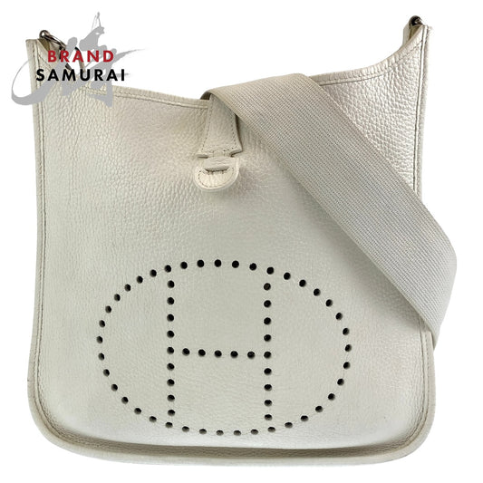 10386
HERMES エルメス エヴリンPM II ホワイト オフホワイト レザー 斜め掛け ショルダーバッグ ポシェット □I刻印  レディース